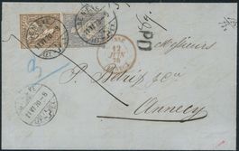 1870 - Sitzende Helvetia - Brief - BFr - nach Annecy F