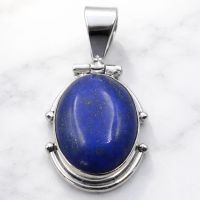 Lapislazuli Anhänger Silber 925 Sterlingsilber Oval blau XL