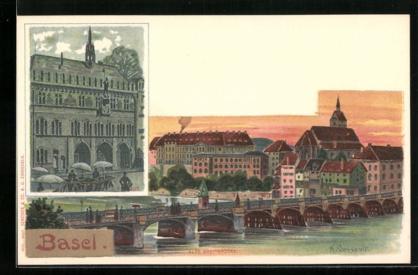Cartoline postali: Basel, Rathaus, Alte Rheinbrücke – Usato da Berlin venduto da bartko-reher