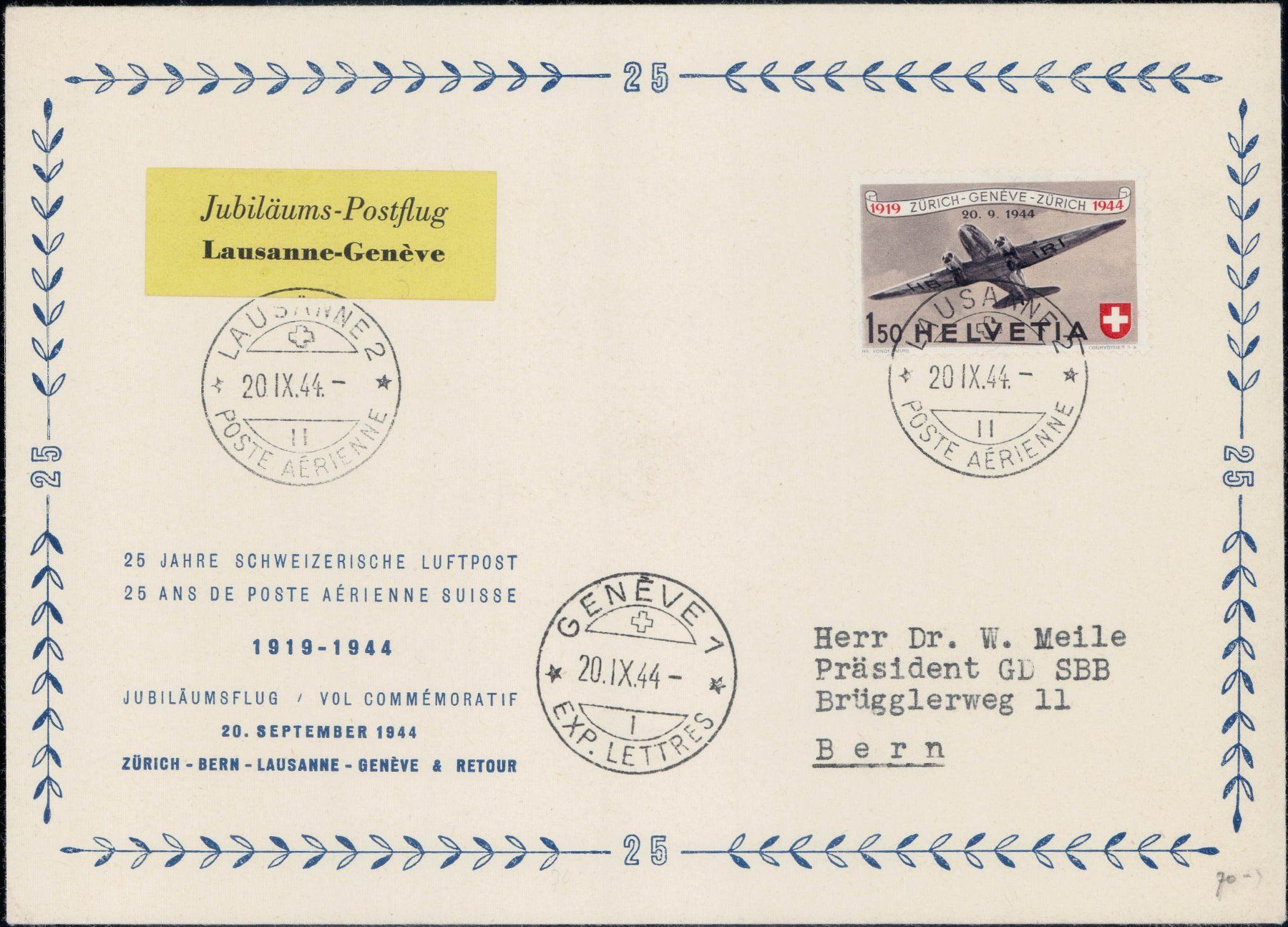 Tutti i francobolli: Flugpost 1944, total 12 Etappen, 480.- – Usato da Horw venduto da pilatusmail 5