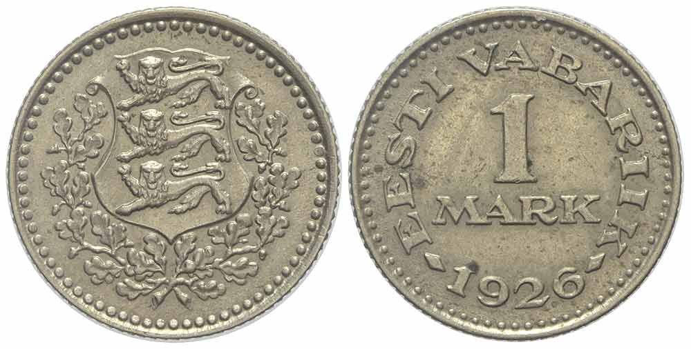 Alle Münzen: Estland, 1 Mark 1926 – Gebraucht aus Chiasso von Novamarketing