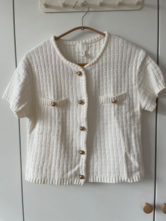H&M Kurzarm Cardigan, Strickjacke, weiss, Gr. M