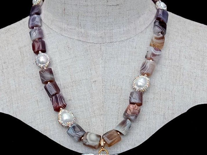 Catenine: SALE Botswana Achat Perlen Halskette Collier Agate Perle – Nuovo (secondo la descrizione) da Prilly venduto da ilyria73 2