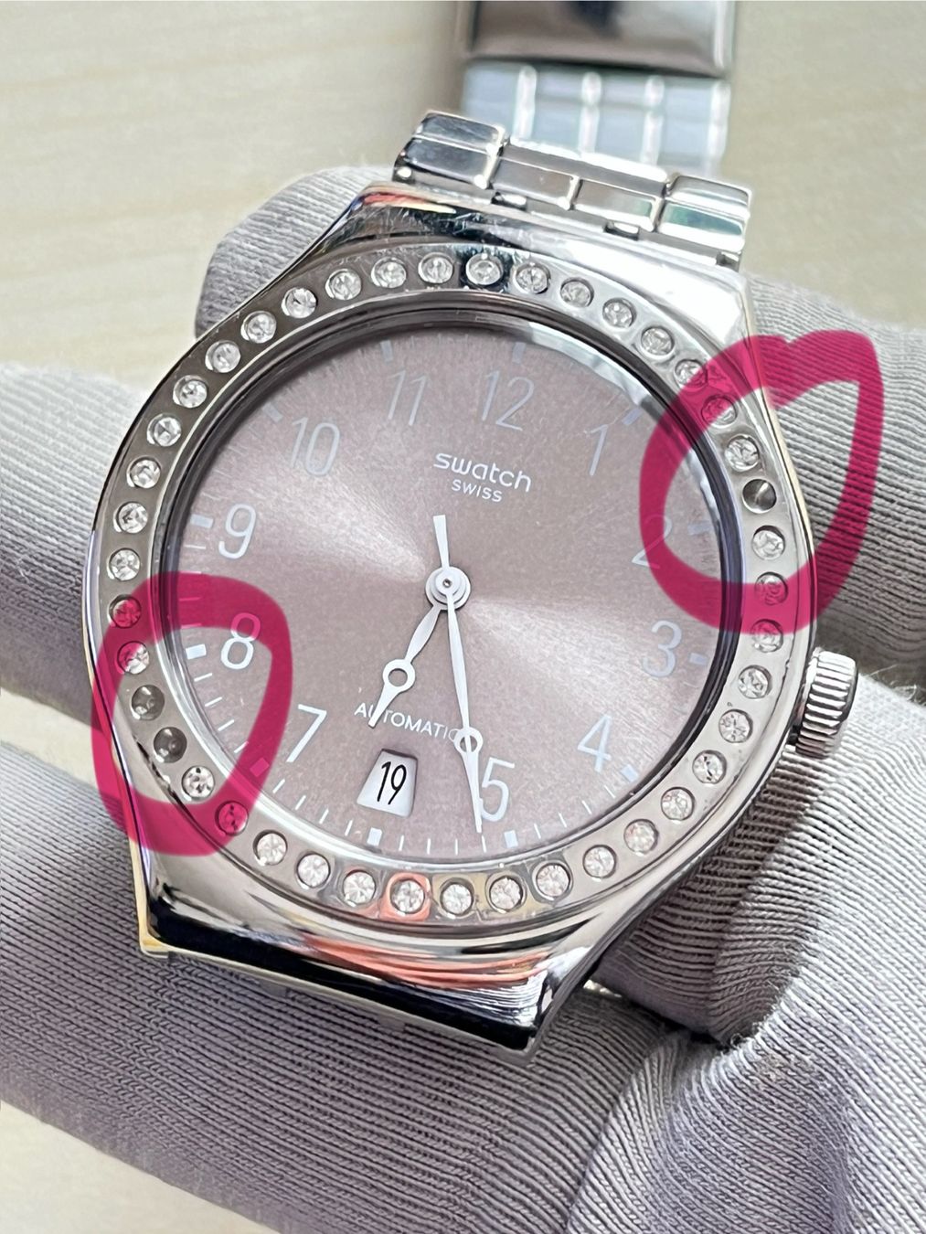 Swatch Uhren: Swatch Damenuhr Automatik Silber mit Steinen – Gebraucht aus Grenchen von chththl 2