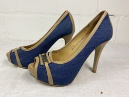 Jeans High Heels Gr. 36 Peep Toe, Sommer, Top Zustand!