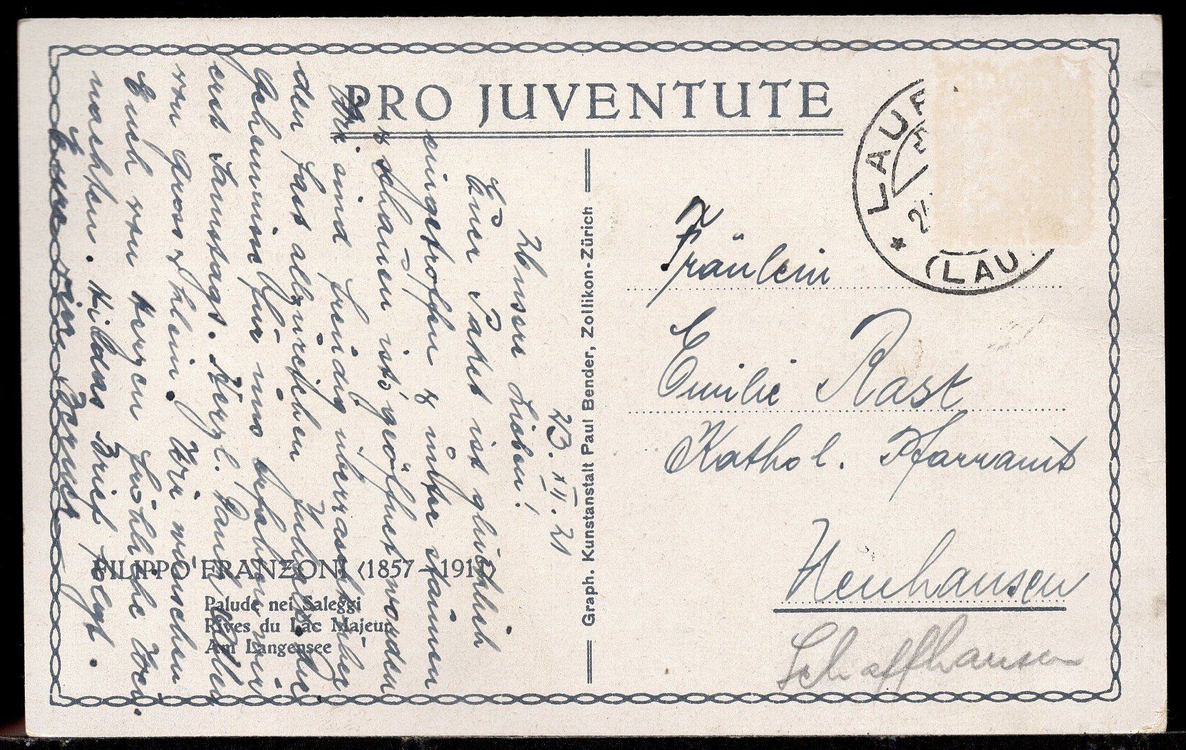 Tutti i francobolli: Am  Langensee   1921  Pro Juventute - Karte – Usato da Aarau venduto da kufi44 1