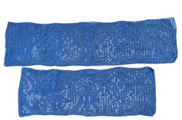 2 schöne, handgefertigte Häkelstreifen blauem Baumwolle NEU