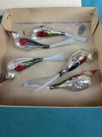 Vögel Christbaumschmuck Glas 5 Stück mit Schweif alt