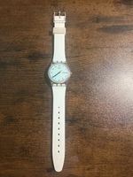 Swatch watch transparent white band day date NEW