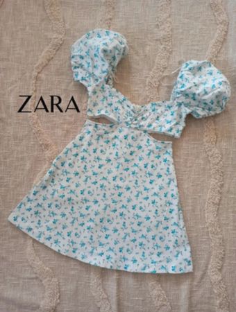 ZARA Dress white blue floral print size M new with tags