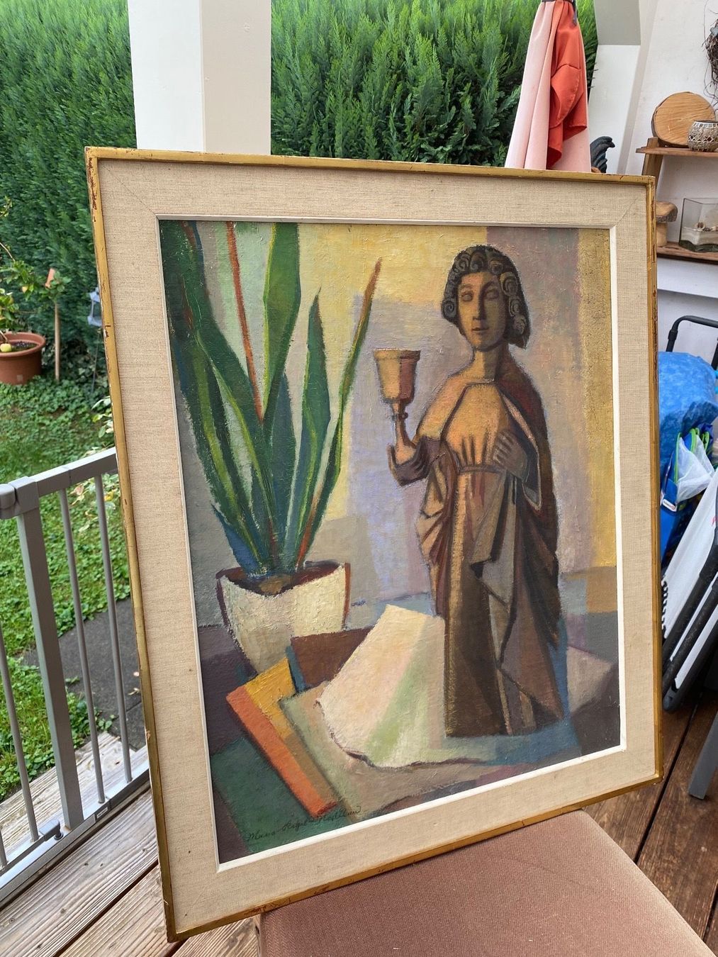 Gemälde: Älteres Stilleben-Ölgemälde mit Heiligenfigur – Gebraucht aus Rünenberg von Fendi02 1