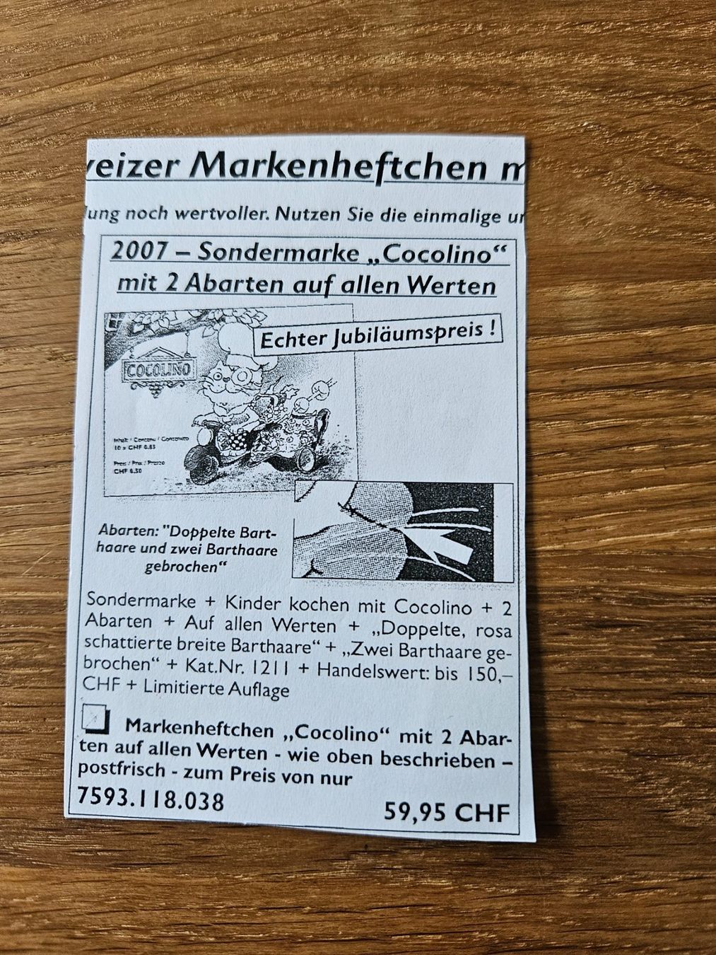 Tutti i francobolli: Markenheft Kochen mit Cocolino mit zwei Abarten, Postfrisch – Usato da Rickenbach SO venduto da Bytebull 1