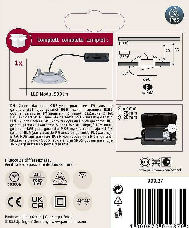 Lampade: Paulmann Einbauleuchte Calla Set - Chrom Matt - 500lm – Usato da Etziken venduto da prasanna-team 3