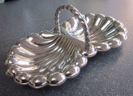Retro Anbietschale doppelte Muschelform, Henkel chromfarben