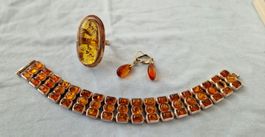 Bernstein Schmuckset Ring Armband Ohrhänger Silberfassung