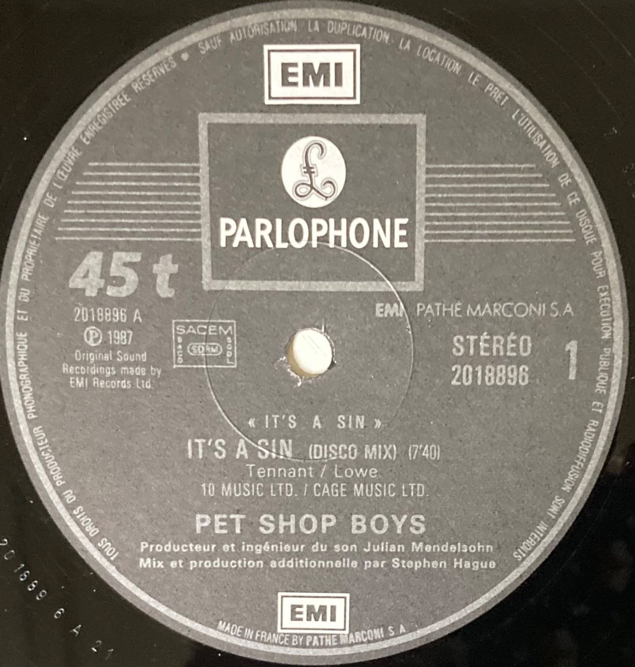 Vinyles: PET SHOP BOYS - IT'S A SIN – D'occasion à Poliez-Pittet par Newtown-Records 2