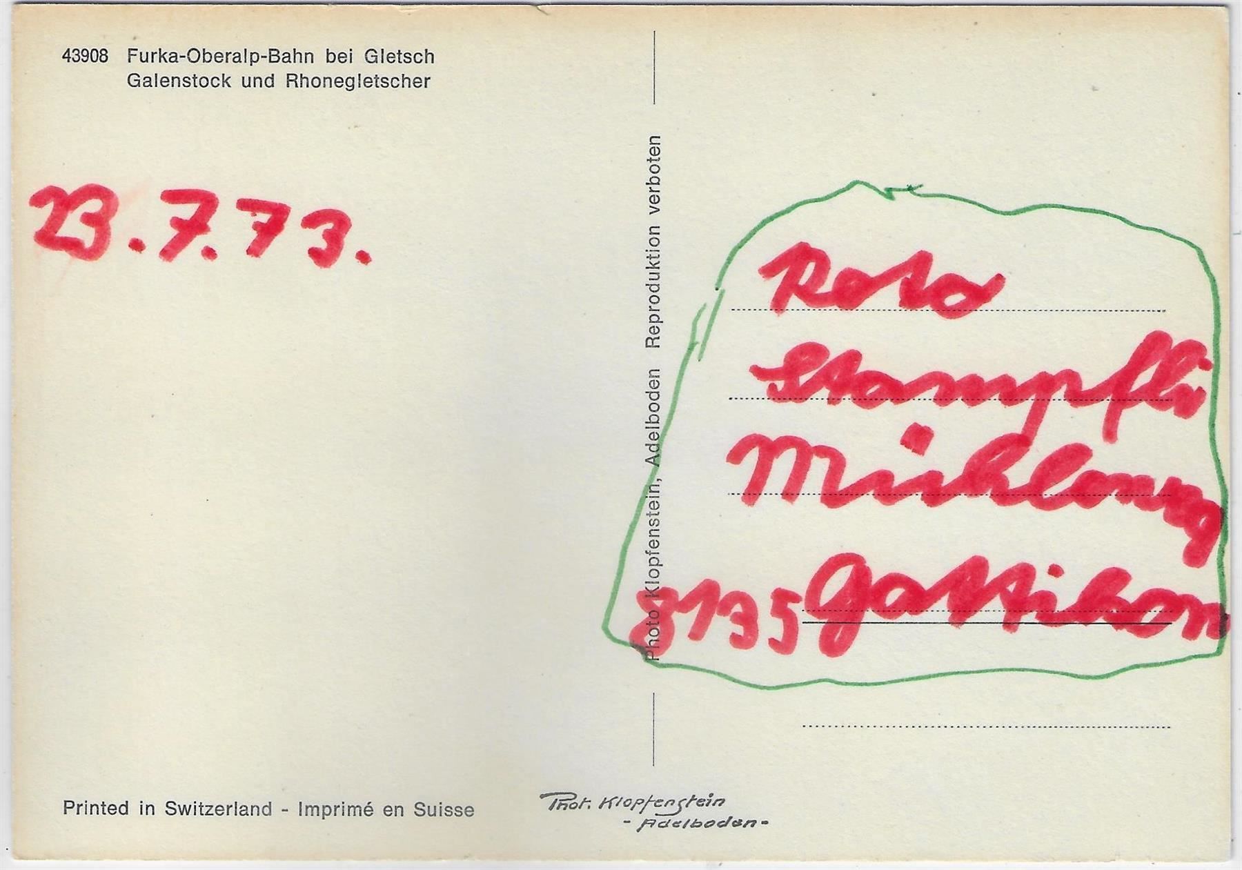 Cartoline postali: Furka-Oberalp-Bahn bei Gletsch – Usato da Ettingen venduto da Kartenplanet 1