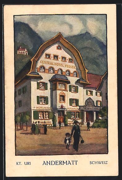Cartoline postali: AK Andermatt, Central Hotel Fedier – Usato da Berlin venduto da bartko-reher