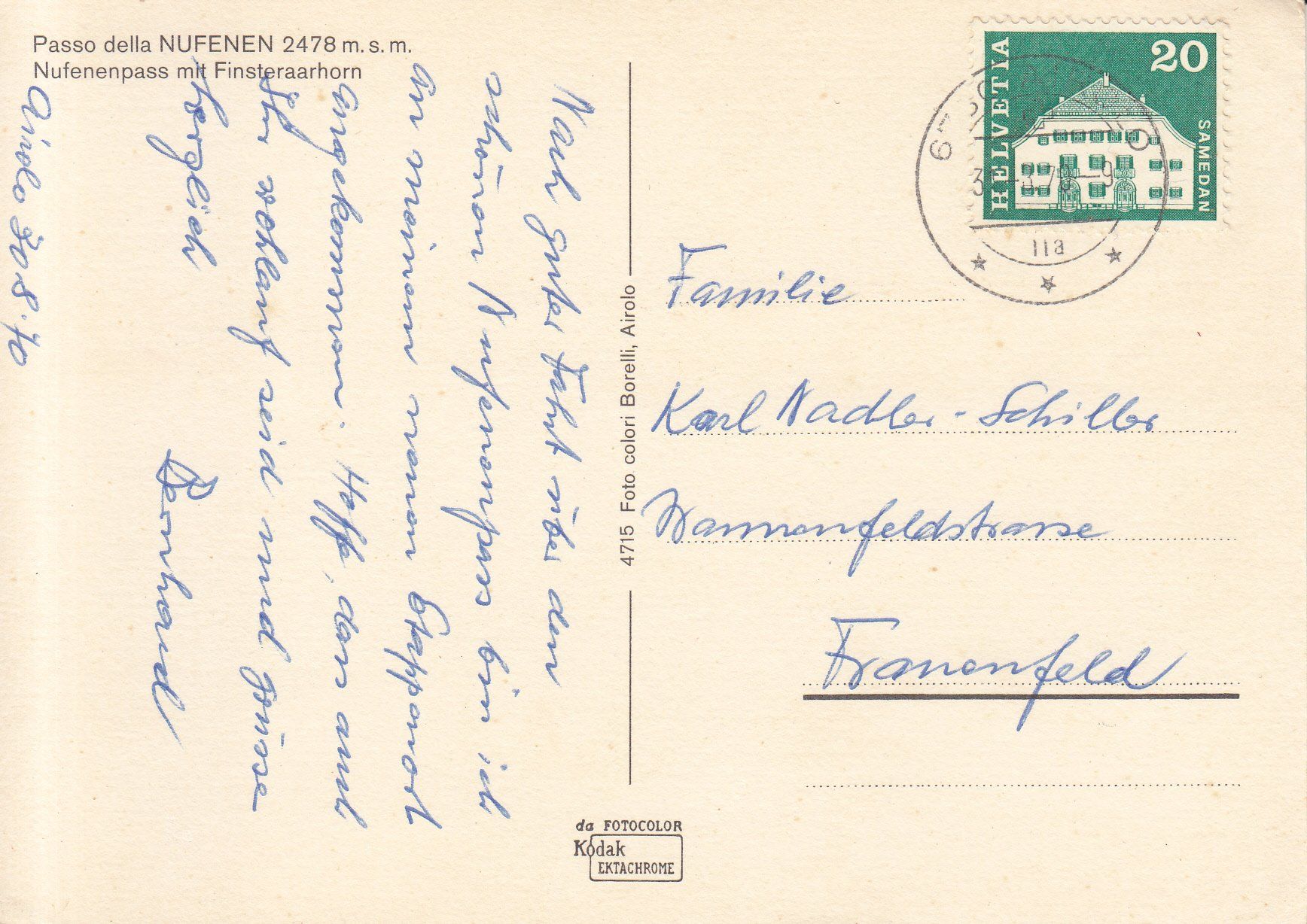Cartoline postali: Nufenenpass 1970 – Usato da Bürglen TG venduto da StampGraf 1