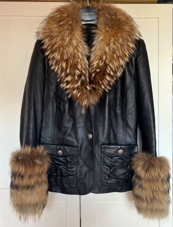 Damen-Lederjacke mit echtem Fell . Gr XL