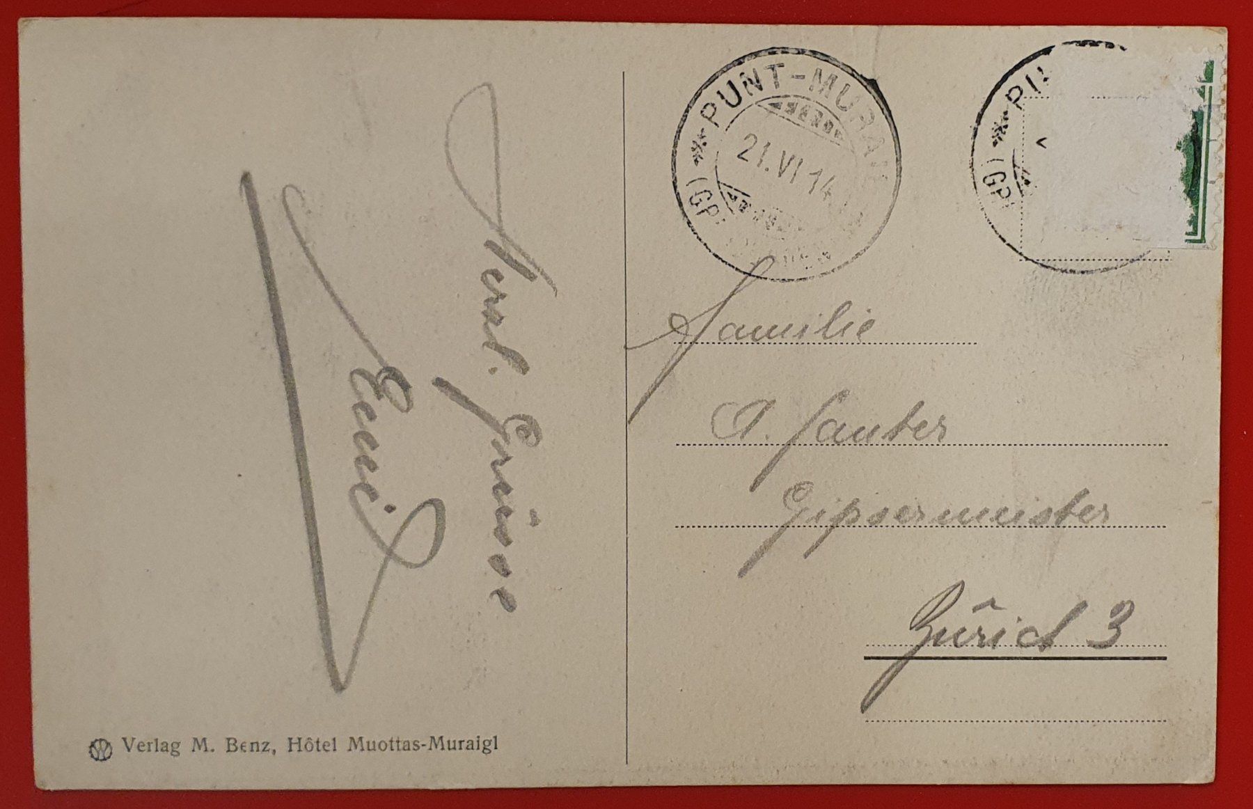 Ansichtskarten: Muottas-Muraigl 1914 – Gebraucht aus Kreuzlingen von Rschweiz1 1