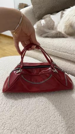 Handtasche TNG rot Lackoptik mit Reissverschluss klein