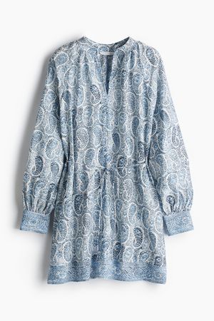 💙H&M💙 Tie-belt Tunic Dress Kleid Tunika Blau Paisley M