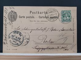 Postkarte La Chaux de Fonds nach Berlin, 1899 div. Stempel