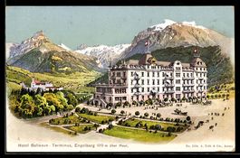 Künstler-AK Engelberg, Hotel Bellevue, Terminus