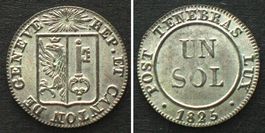 GENEVE / GENF Sol 1825 Billon FDC, PRACHTSTÜCK! stgl