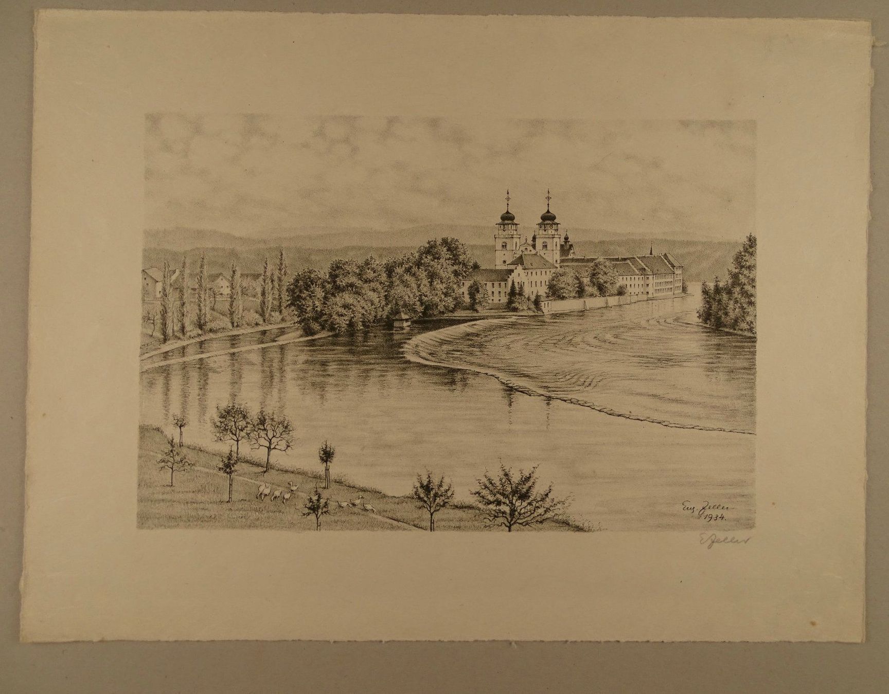 Incisioni: RHEINAU, LITHOGRAPHIE 1938 – Usato da Grüningen venduto da Kartensammler 1