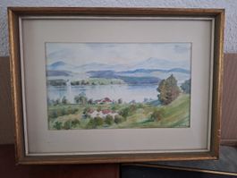 Original Aquarell "Greifensee" von Paul Müller, 1957. 30x22 