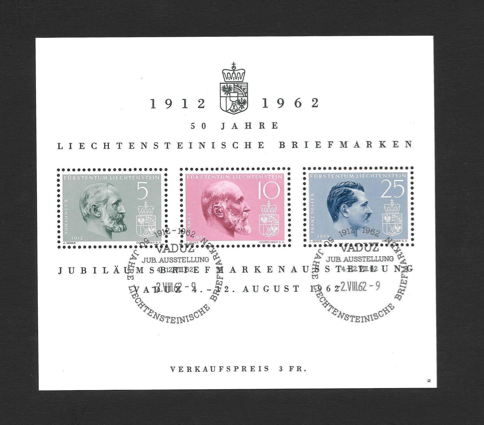 Tutti i francobolli: Liechtenstein Block W32 gestempelt ET 2.8.1962 – Nuovo (secondo la descrizione) da Olten venduto da clotaldi