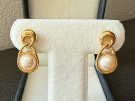✨Vintage Goldfarbene Ohrringe mit Perlen