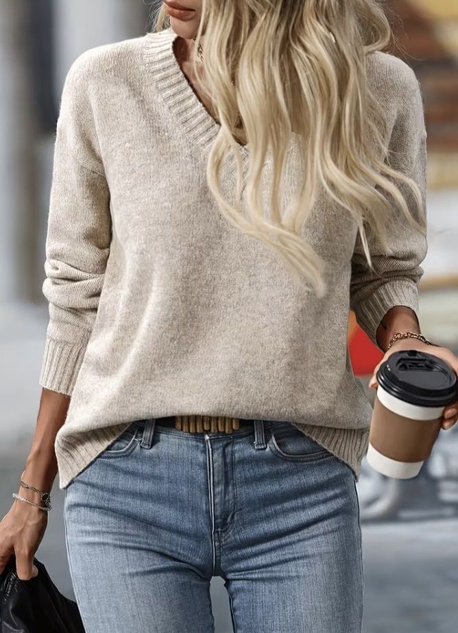 Maglioni & Felpe: Damen Pullover mit V-Ausschnitt, beige L   – Nuovo (secondo la descrizione) da Oberentfelden venduto da petle78