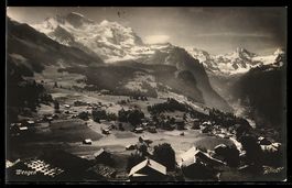AK Wengen, Panorama des Ortes und der umliegenden Berge