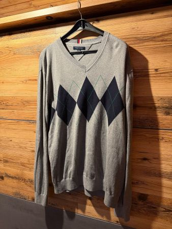 Tommy Hilfiger Pullover, Grau, Karomuster, XXL, Baumwolle