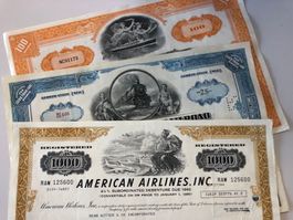 3 Historische US-Aktien, American Airlines etc, dekorativ