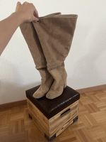 Damen Stiefel Wildleder optik beige Blockabsatz