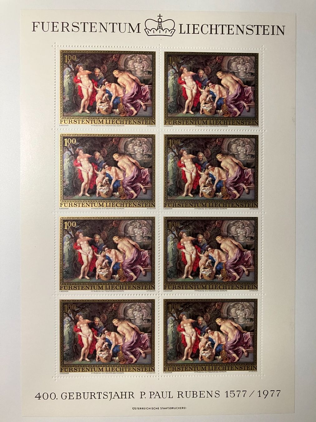 Tutti i francobolli: Liechtenstein, Kat. 593-95 Kleinbogen, Rubens, ** – Usato da Würenlos venduto da Eulenpostuhu