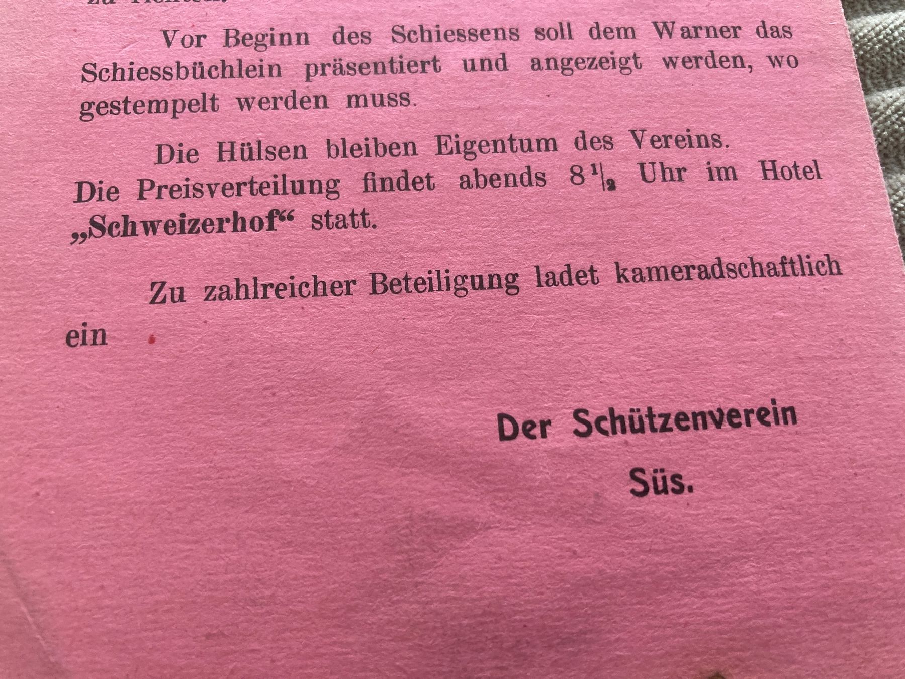 Documenti: Schiessbüchlein und Programm Freischiessen Süs (Susch) 1910 – Usato da Brütten venduto da Hst1 6