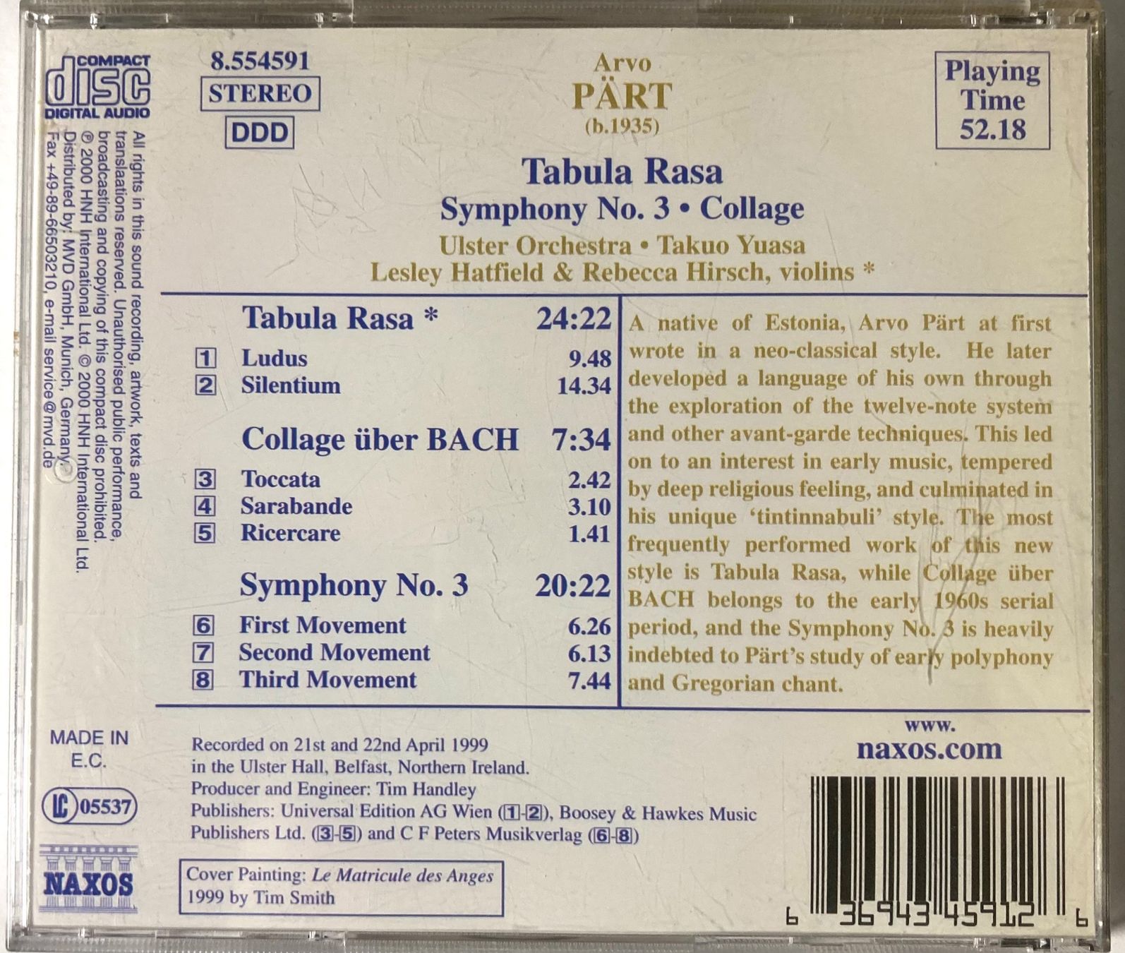 CD: PÄRT....... - ORCHESTRAL WORKS: TABULA RASA – Usato da Poliez-Pittet venduto da Newtown-Records 1