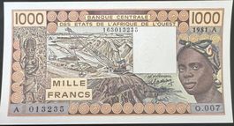 État de l'Afrique Ouest Côte d'Ivoire 1000 Fr - non circ/unz