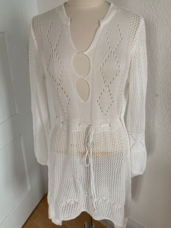Damen Strickkleid, in Einheitsgrösse, Weiss, transparent