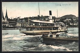 AK Luzern, Uferpartie mit Dampfer Uri