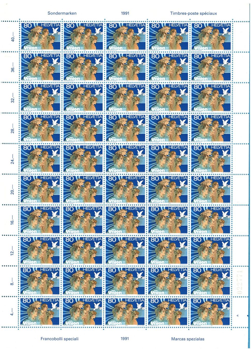 Alle Briefmarken: Bogen  1991  Sondermarke PTT UNION  postfrisch – Neu (gemäss Beschreibung) aus Mellingen von Ginger