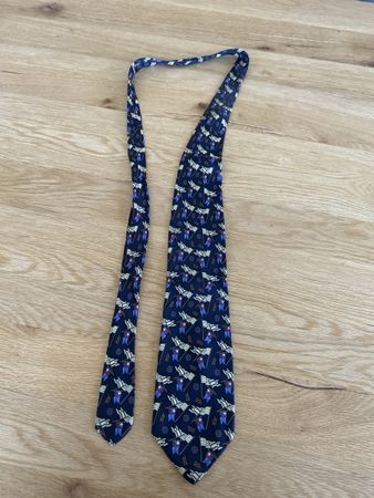 Marineblaue Seidenkrawatte mit maritimem Muster, Top Zustand