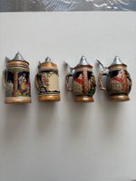4x Deutsche Bierkrüge mit Zinndeckel – Vintage – handbemalt