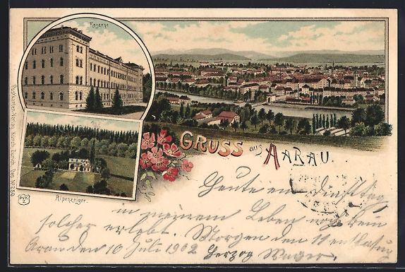 Cartoline postali: Litho Aarau, Kaserne, Alpenzeiger, Total – Usato da Berlin venduto da bartko-reher