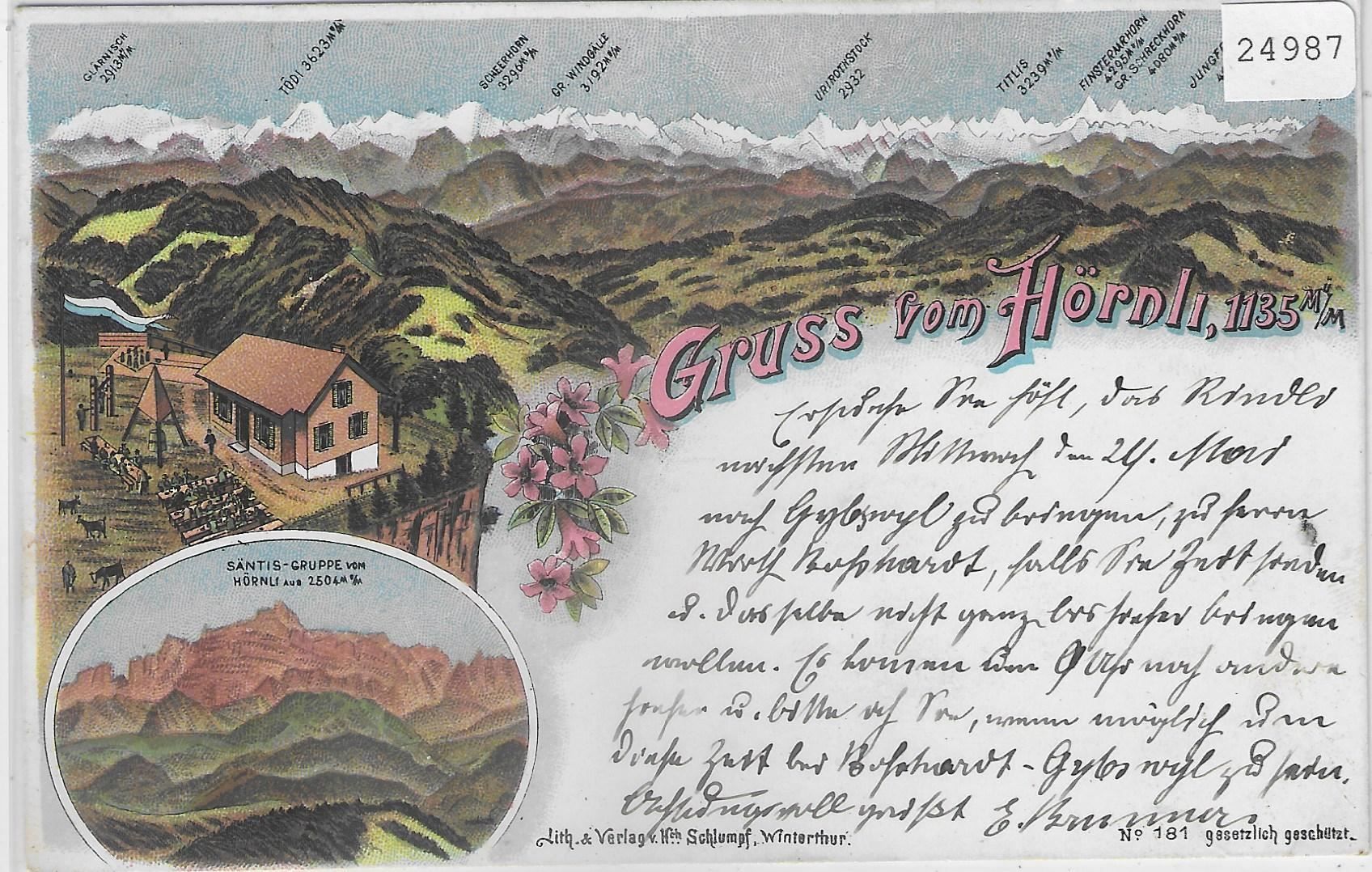 Cartoline postali: Gruss vom Hörnli - Litho 1901 – Antico da Ettingen venduto da Kartenplanet